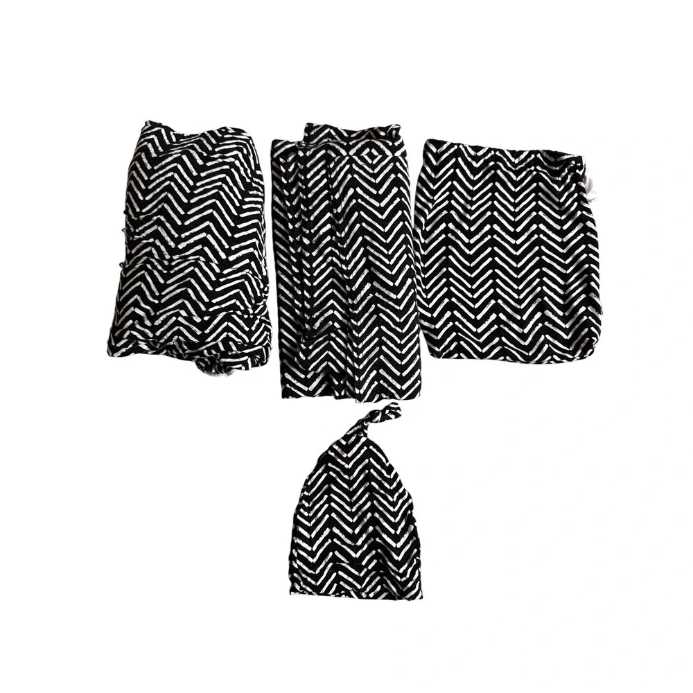 Little Sleepies Monochrome Chevron Fitted Flat Sheet‎ Set Knotted Hat Bamboo
